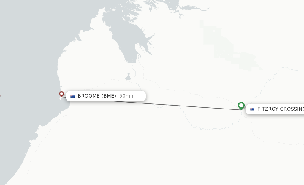 Flights from Fitzroy Crossing to Broome route map