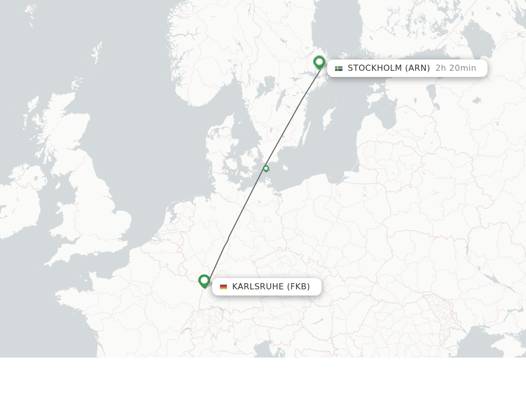 Flights from Karlsruhe/Baden-Baden to Stockholm route map