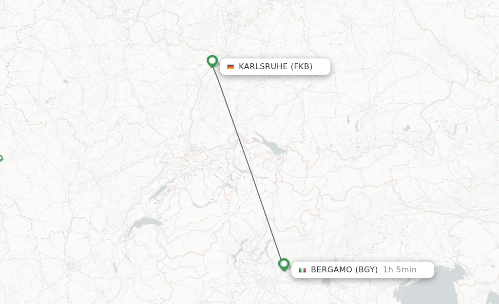 Flights from Karlsruhe/Baden-Baden to Milan route map