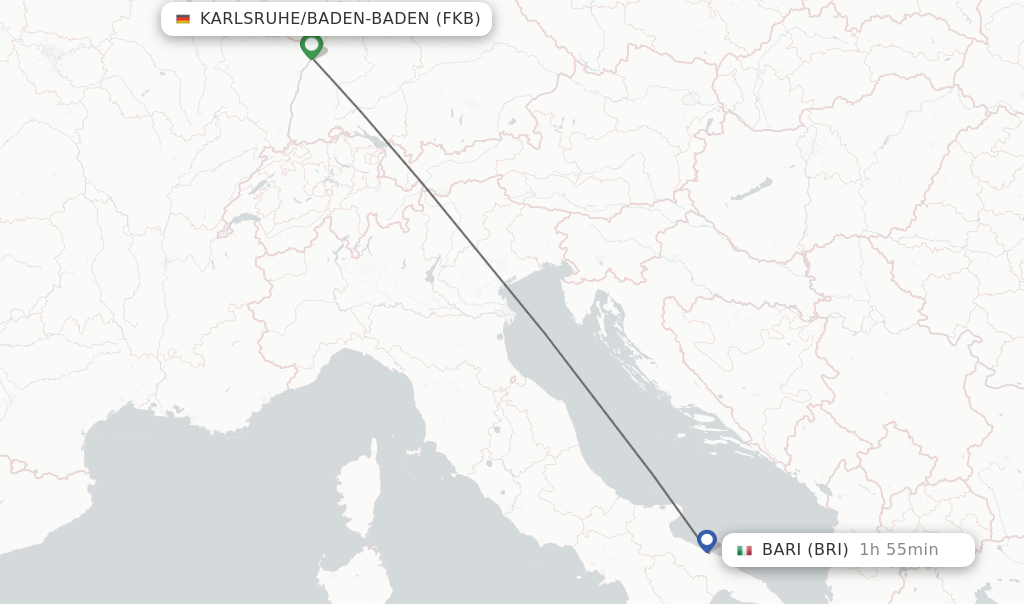 Flights from Karlsruhe/Baden-Baden to Bari route map