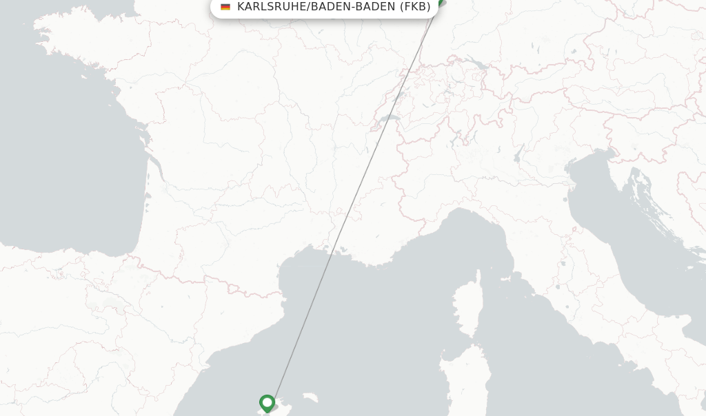 Route map with flights from Karlsruhe/Baden-Baden with Eurowings