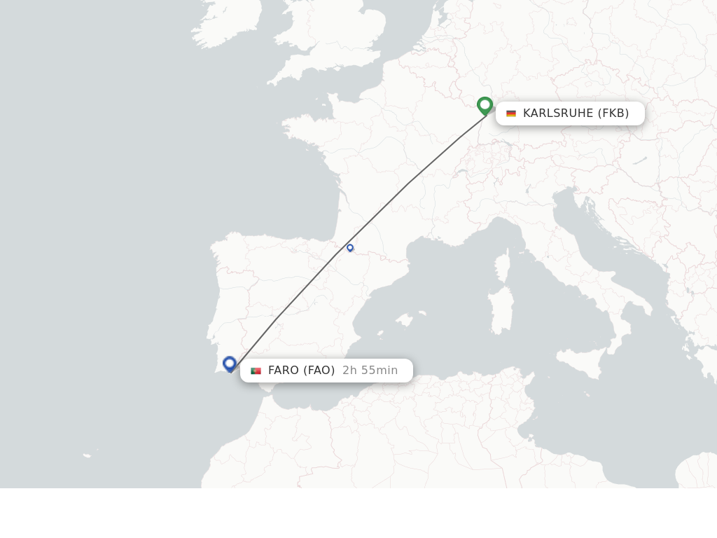 Flights from Karlsruhe/Baden-Baden to Faro route map