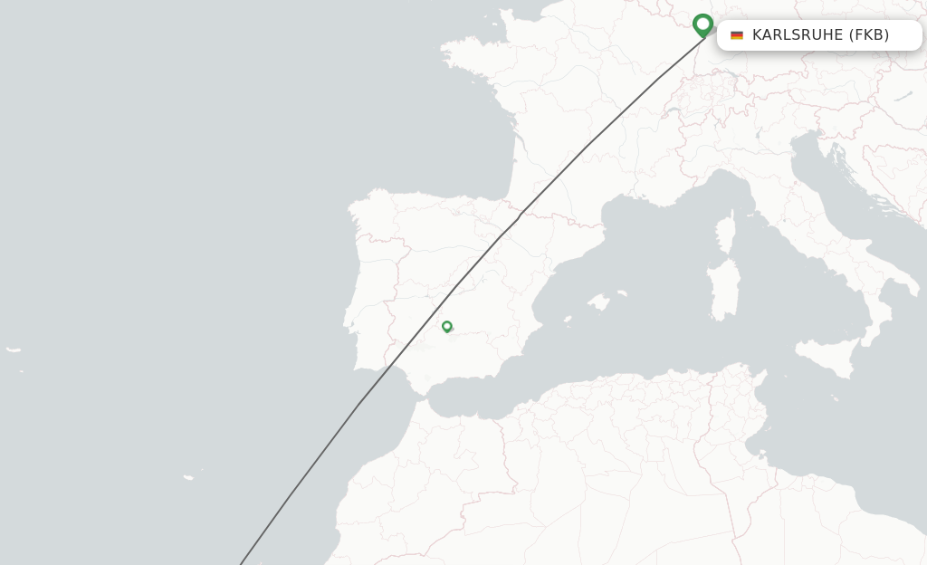Flights from Karlsruhe/Baden-Baden to Las Palmas route map