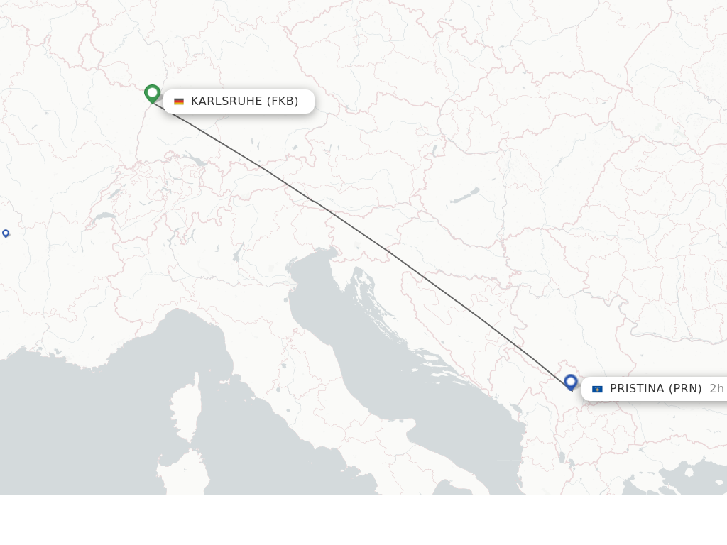 Flights from Karlsruhe/Baden-Baden to Pristina route map