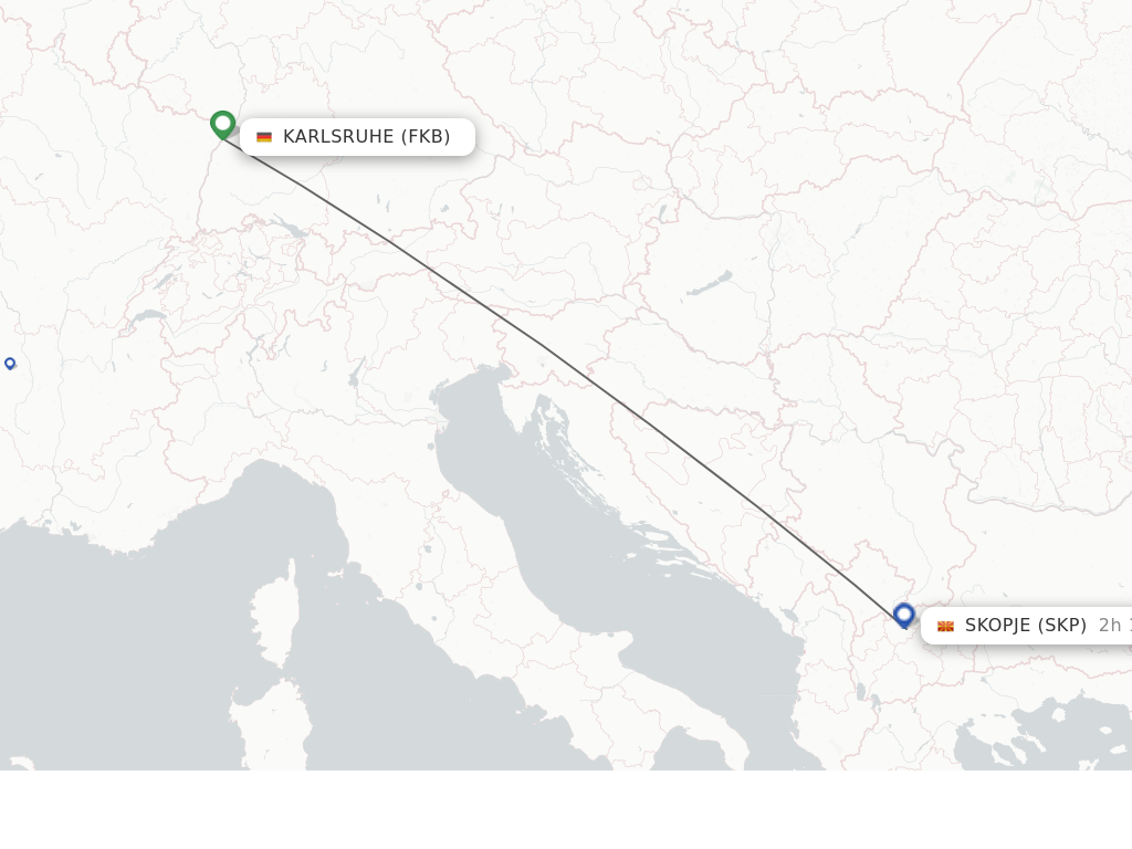 Flights from Karlsruhe/Baden-Baden to Skopje route map