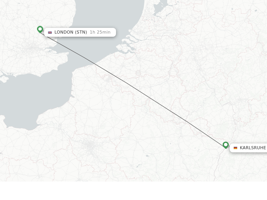 Flights from London to Karlsruhe route map