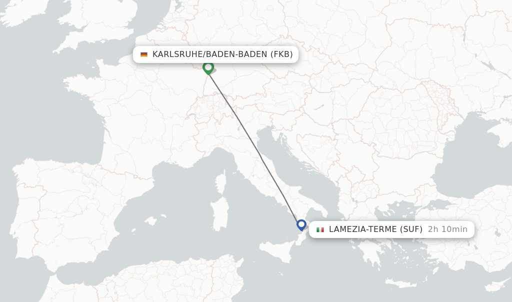 Flights from Karlsruhe/Baden-Baden to Lamezia-Terme route map