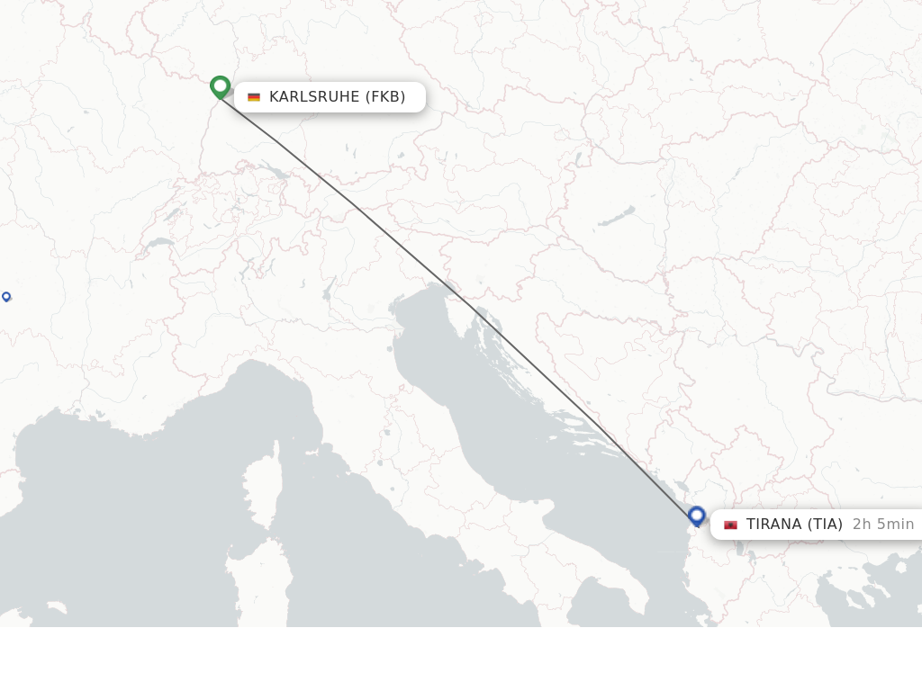 Flights from Karlsruhe/Baden-Baden to Tirana route map