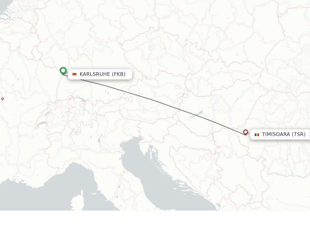 Flights from Karlsruhe to Timisoara route map