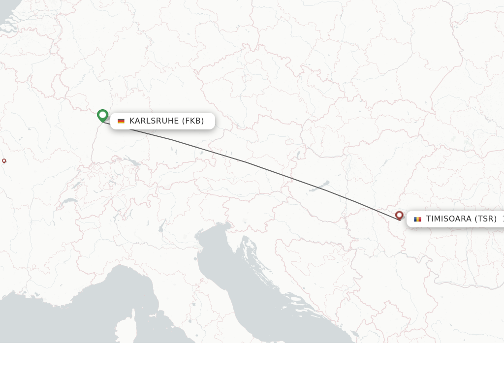 Flights from Karlsruhe/Baden-Baden to Timisoara route map