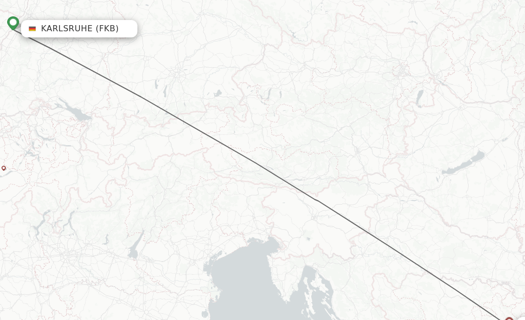 Flights from Karlsruhe/Baden-Baden to Tuzla route map