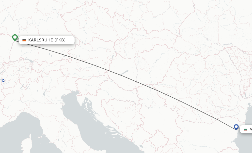 Flights from Karlsruhe/Baden-Baden to Varna route map