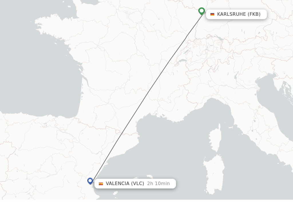 Flights from Karlsruhe/Baden-Baden to Valencia route map