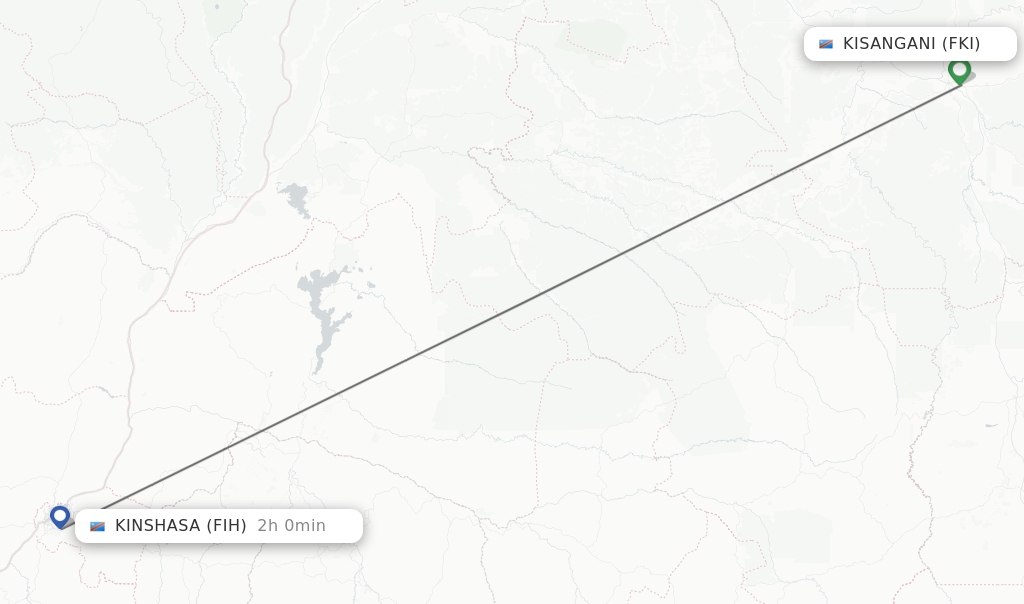 Flights from Kisangani to Kinshasa route map