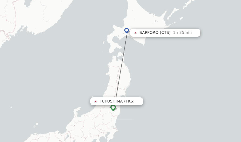 Flights from Fukushima to Sapporo route map