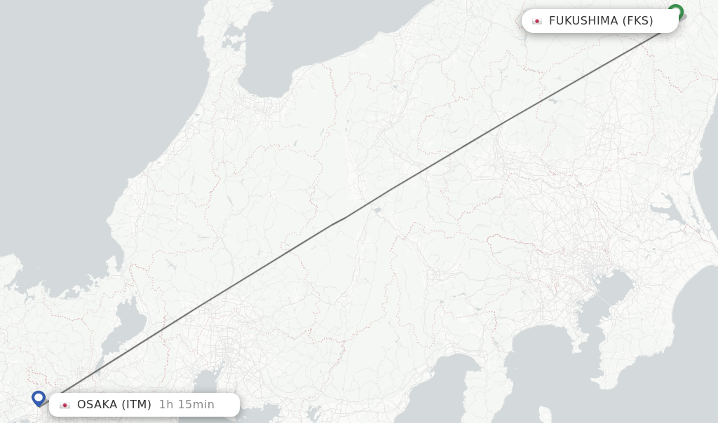 Flights from Fukushima to Osaka route map