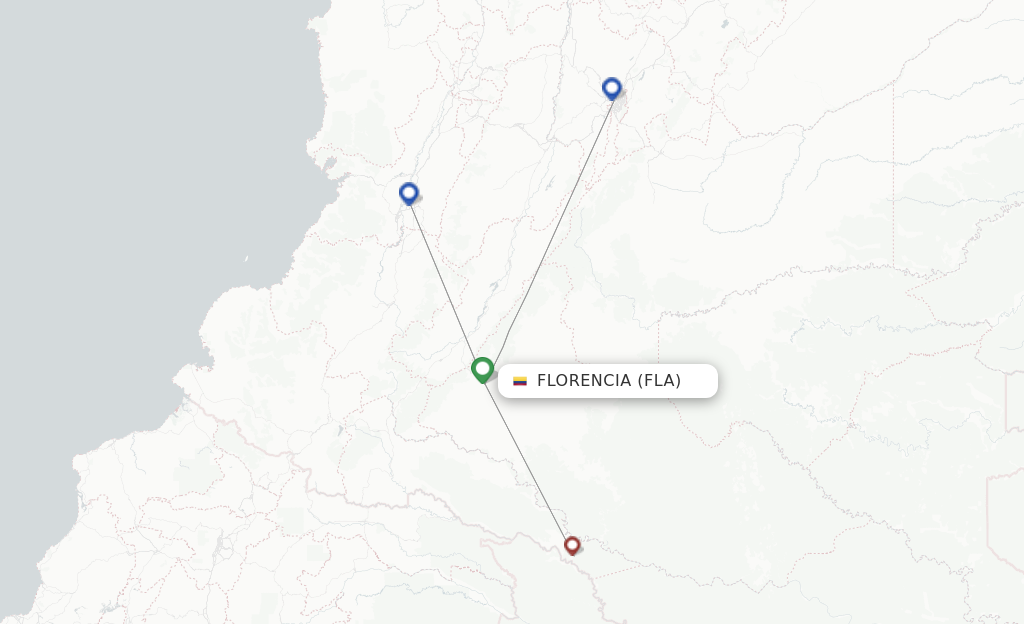 Route map with flights from Florencia with SATENA