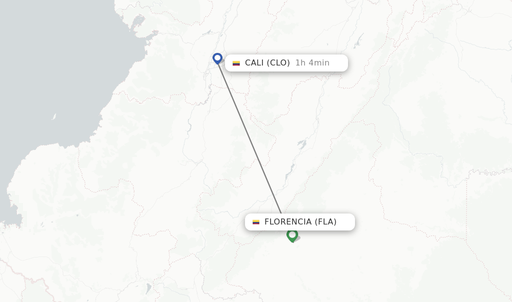 Flights from Florencia to Cali route map