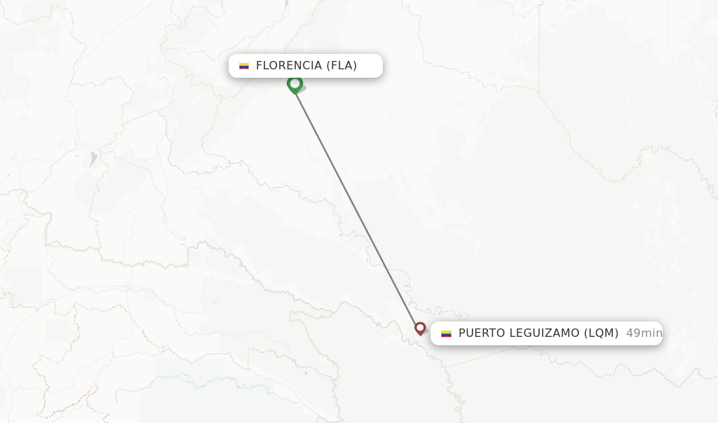 Flights from Florencia to Puerto Leguizamo route map
