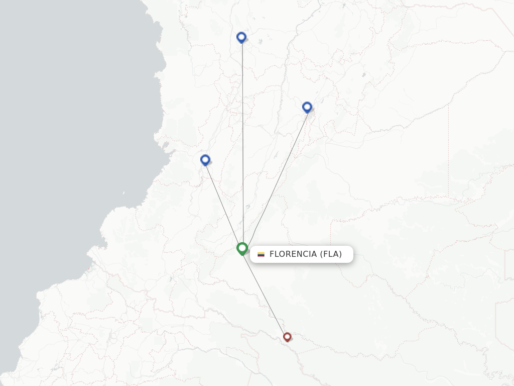 Flights from Florencia to Araracuara route map