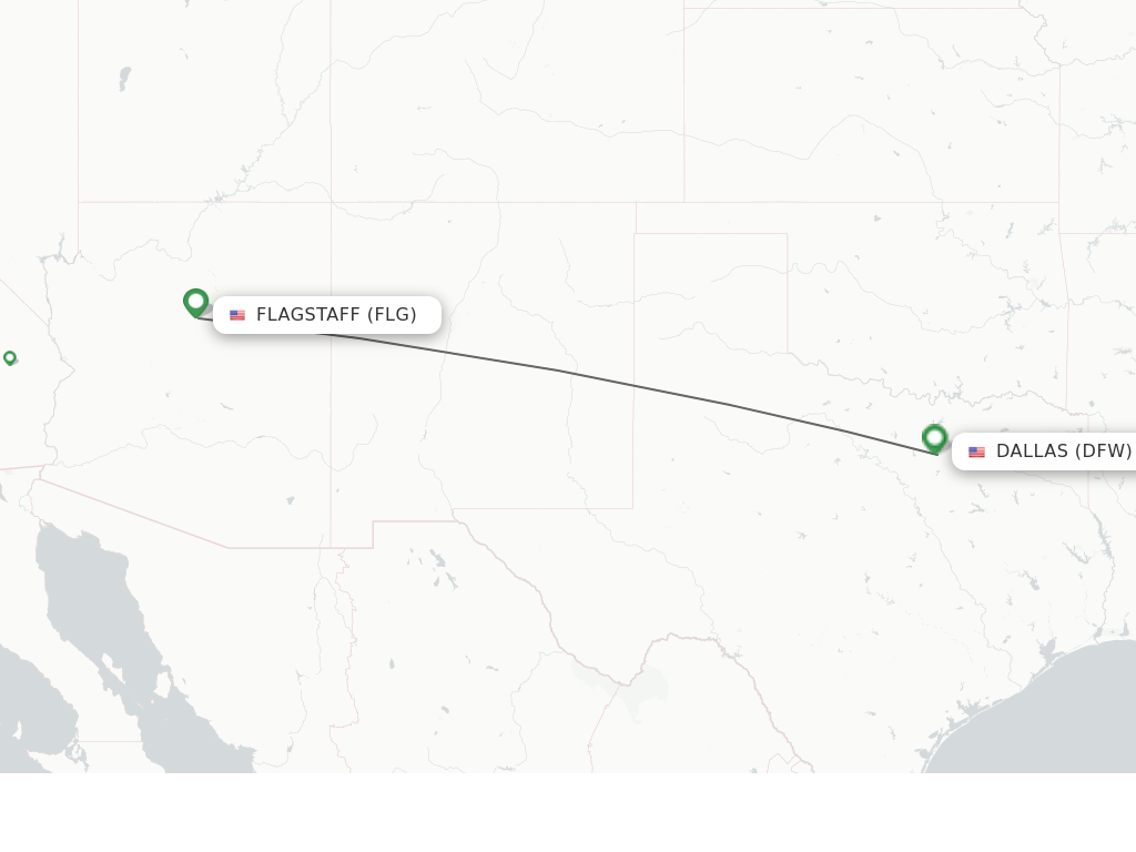 Flights from Flagstaff to Dallas route map