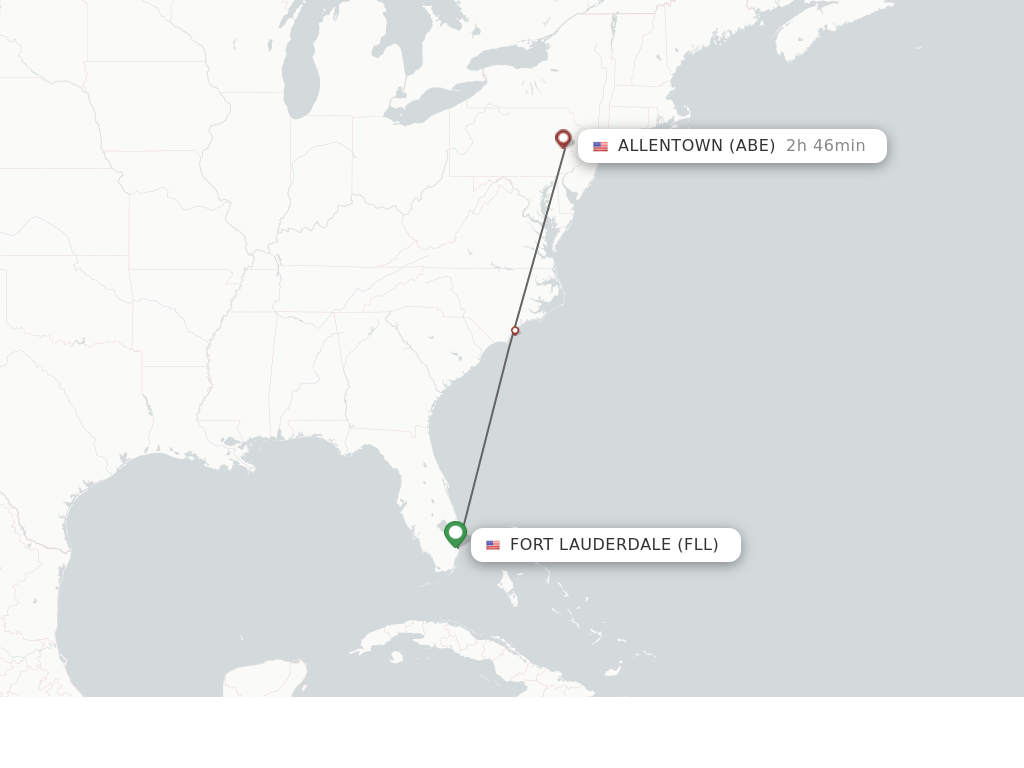 Flights from Fort Lauderdale to Allentown route map