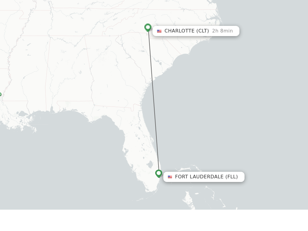 Flights from Fort Lauderdale to Charlotte route map