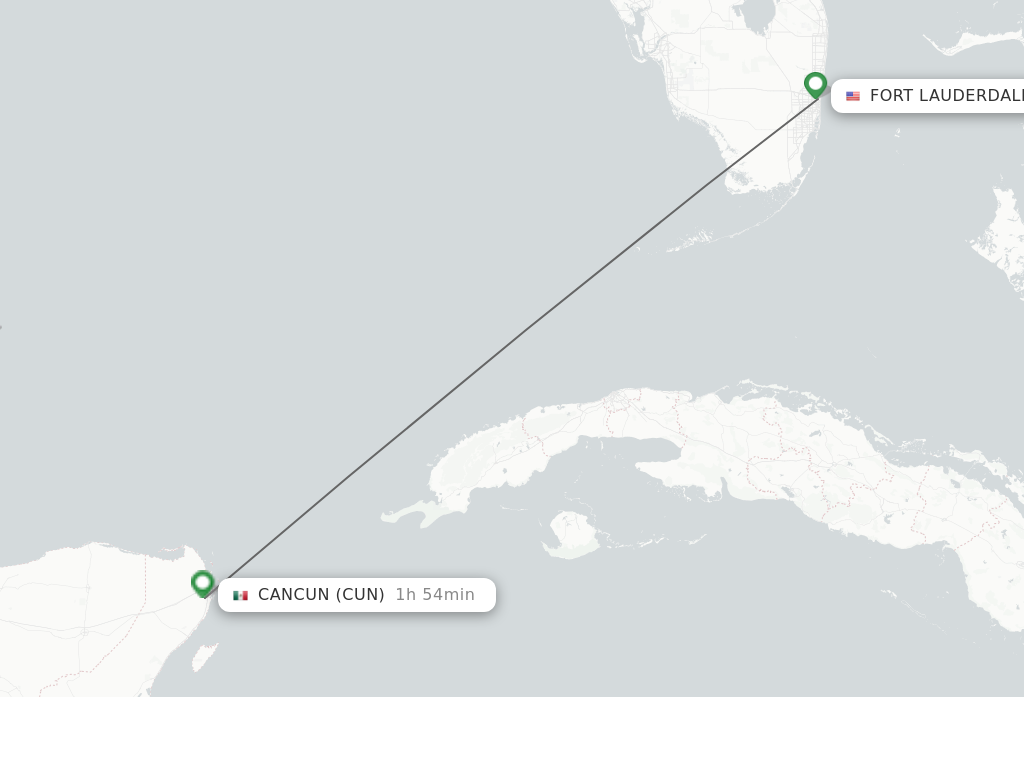 Flights from Fort Lauderdale to Cancun route map