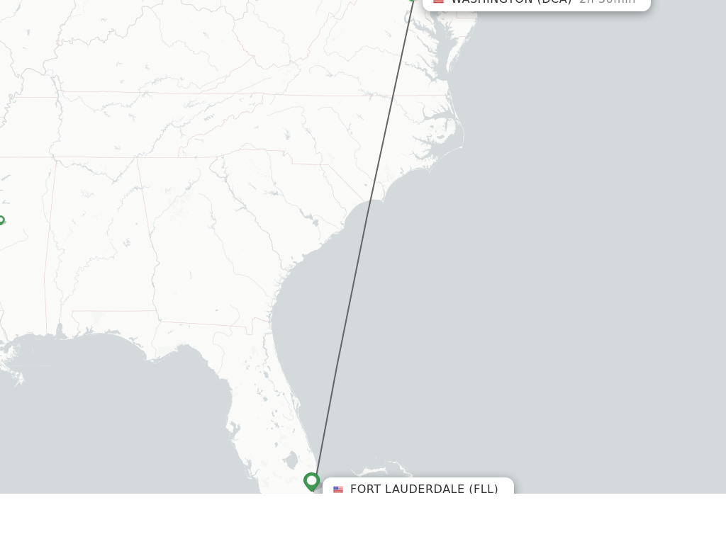 Flights from Fort Lauderdale to Washington route map