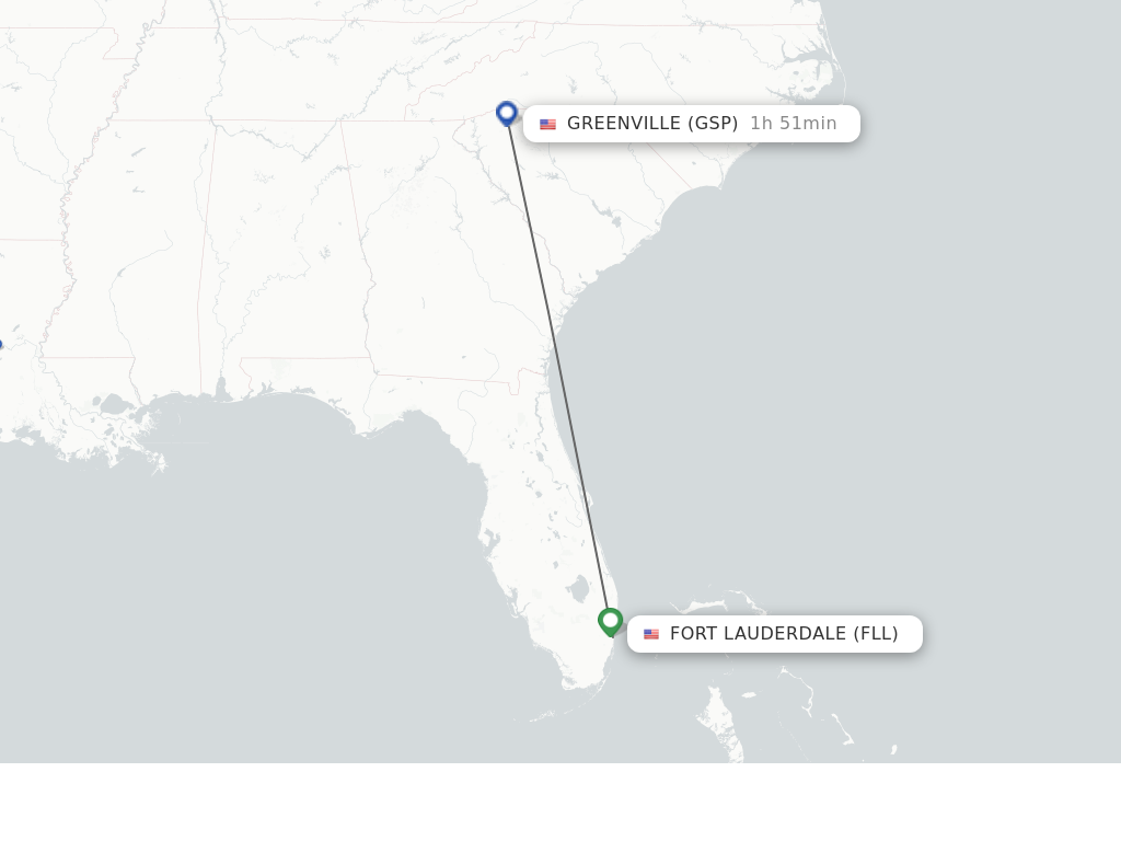 Flights from Fort Lauderdale to Greenville route map
