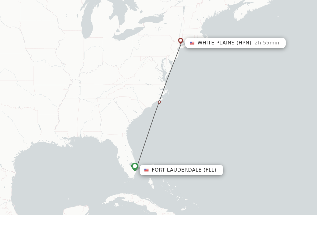 Flights from Fort Lauderdale to White Plains route map