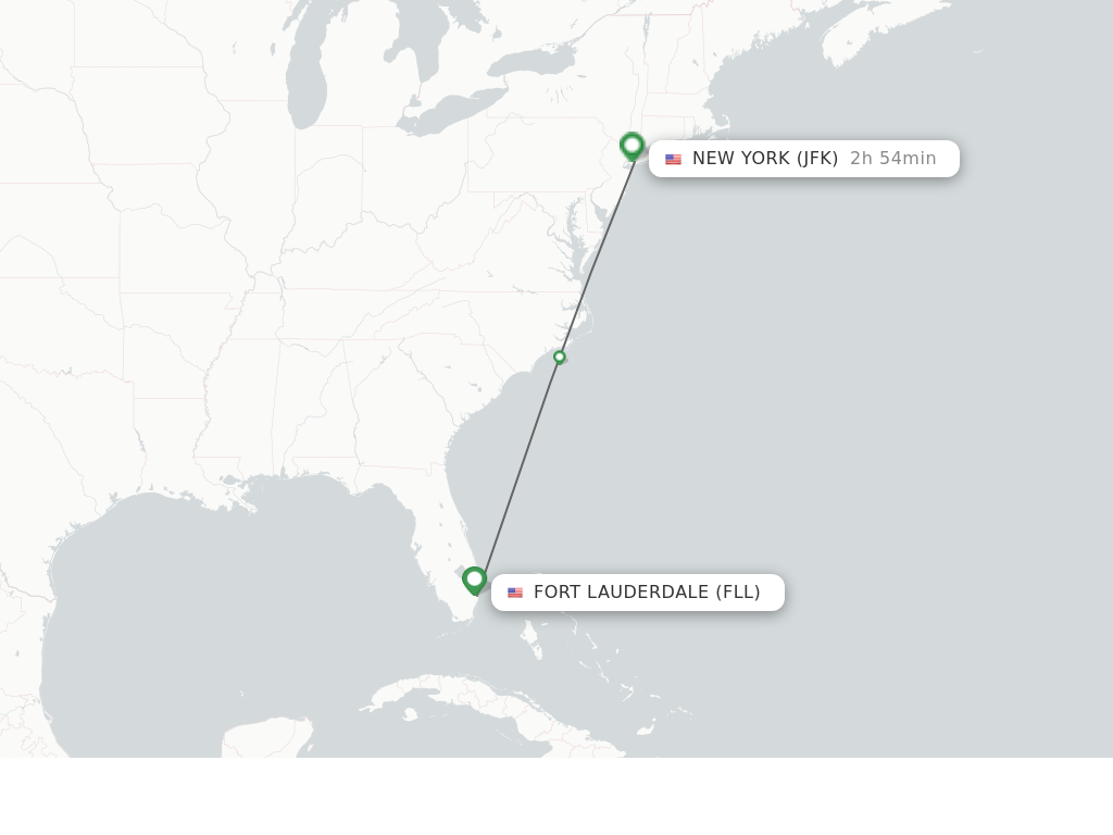 Flights from Fort Lauderdale to New York route map