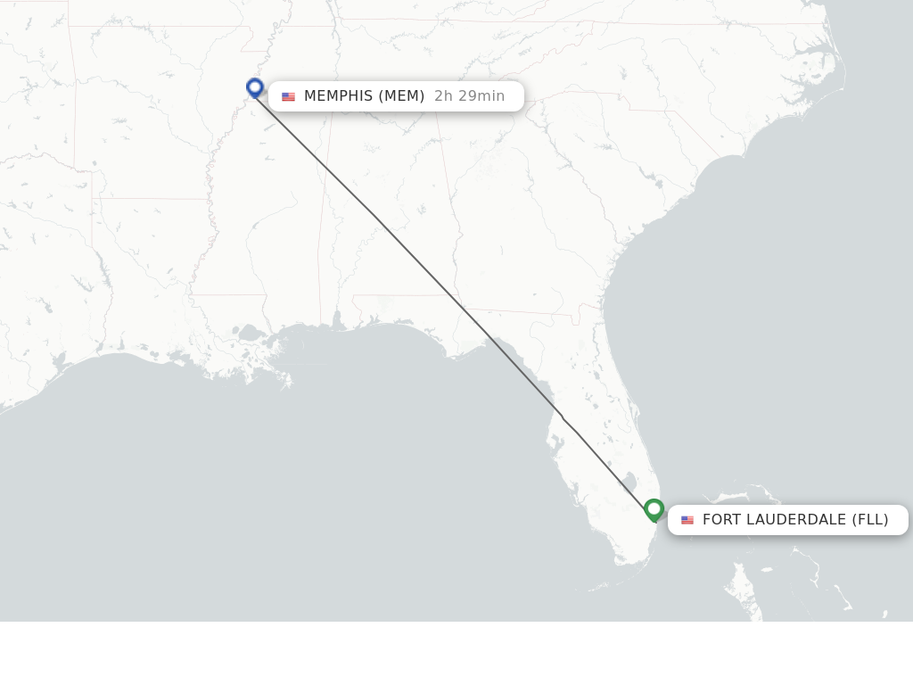 Flights from Fort Lauderdale to Memphis route map