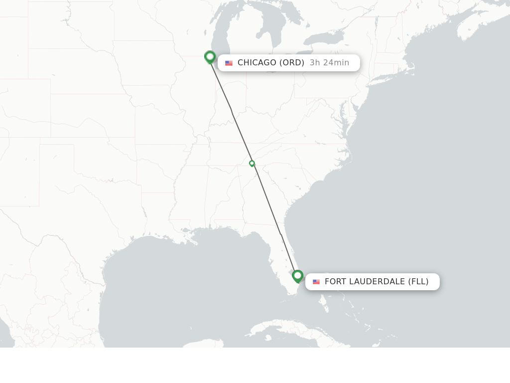 Flights from Fort Lauderdale to Chicago route map