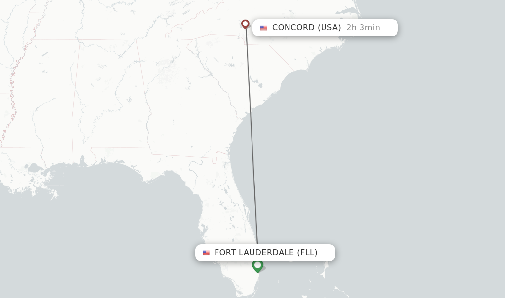 Flights from Fort Lauderdale to Concord route map