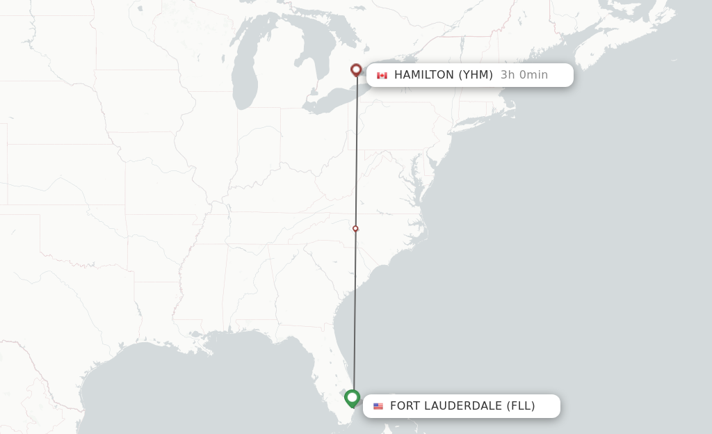 Flights from Fort Lauderdale to Hamilton route map