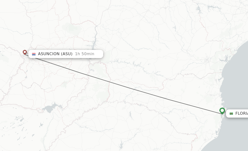 Flights from Florianopolis to Asuncion route map