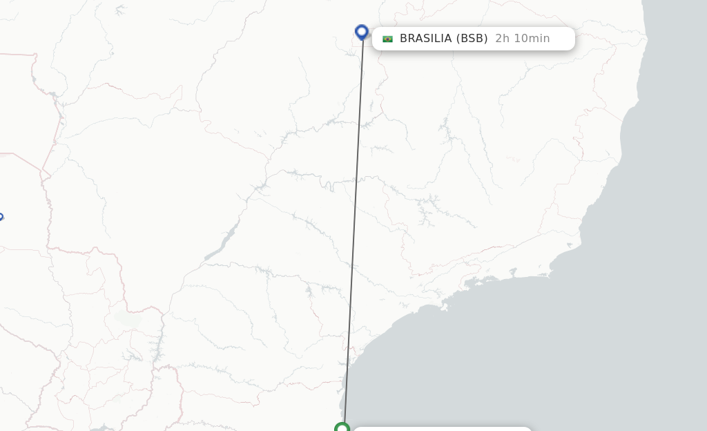 Flights from Florianopolis to Brasilia route map