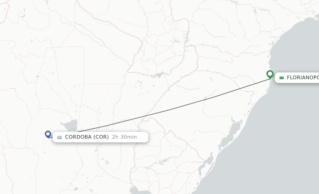 Flights from Florianopolis to Cordoba route map
