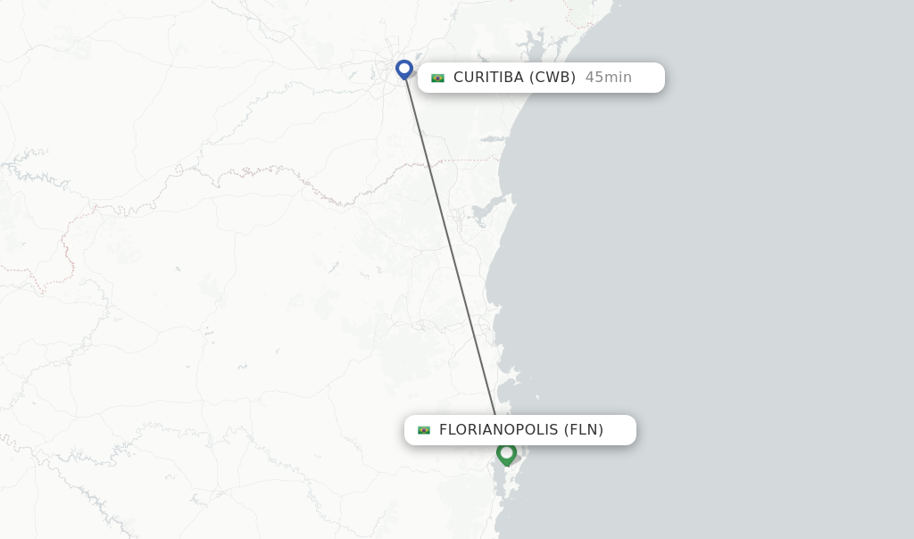 Flights from Florianopolis to Curitiba route map