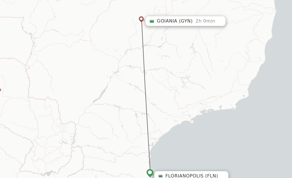 Flights from Florianopolis to Goiania route map