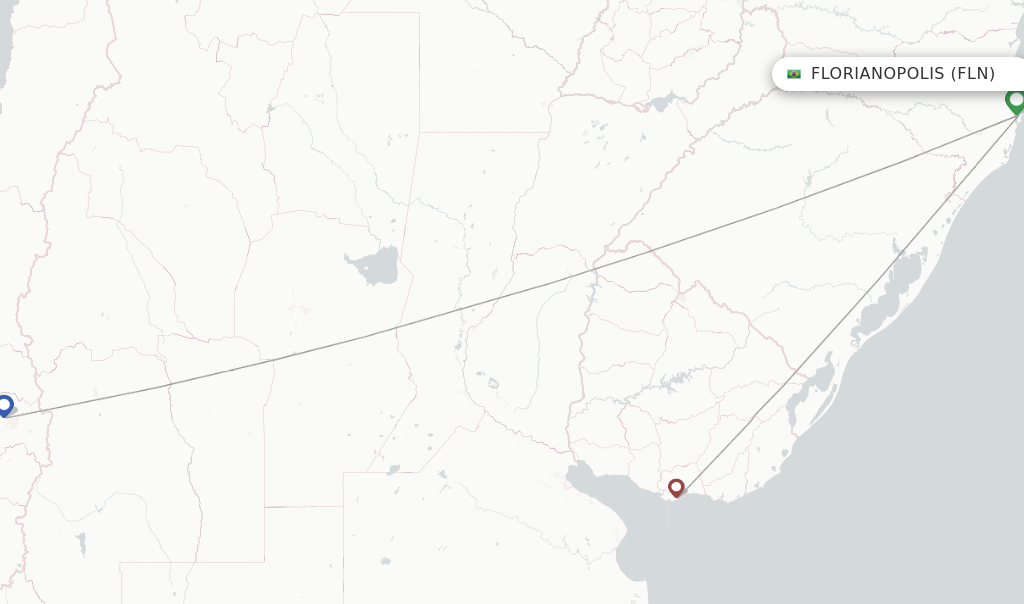Route map with flights from Florianopolis with Sky Airline