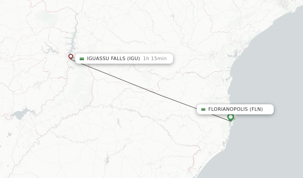 Flights from Florianopolis to Iguassu Falls route map