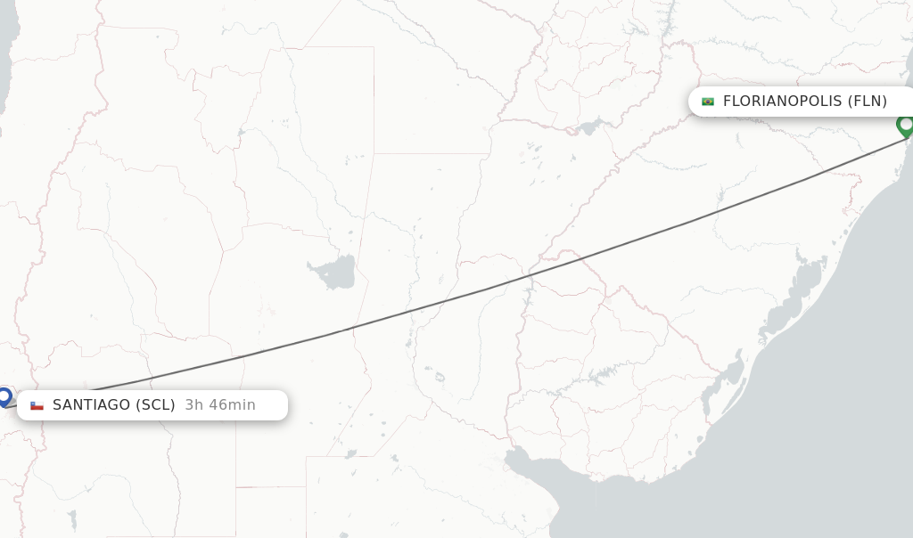 Flights from Florianopolis to Santiago route map