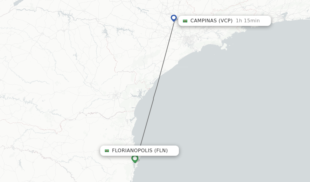 Flights from Florianopolis to Campinas route map
