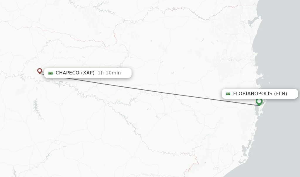 Flights from Florianopolis to Chapeco route map