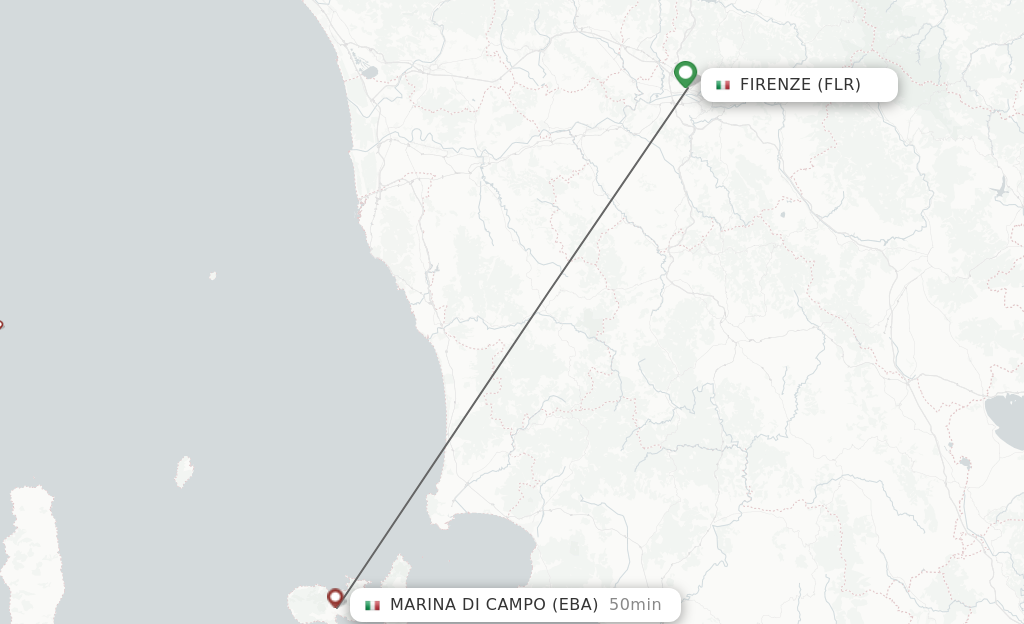 Flights from Florence to Elba Island route map