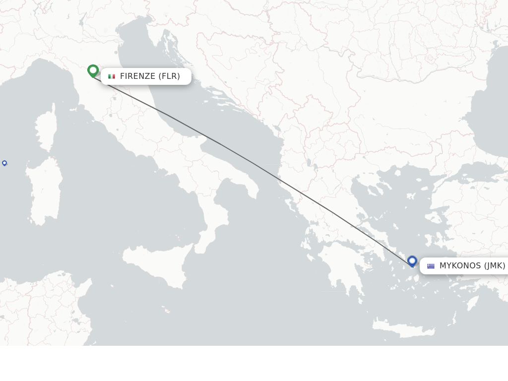 Flights from Florence to Mykonos route map