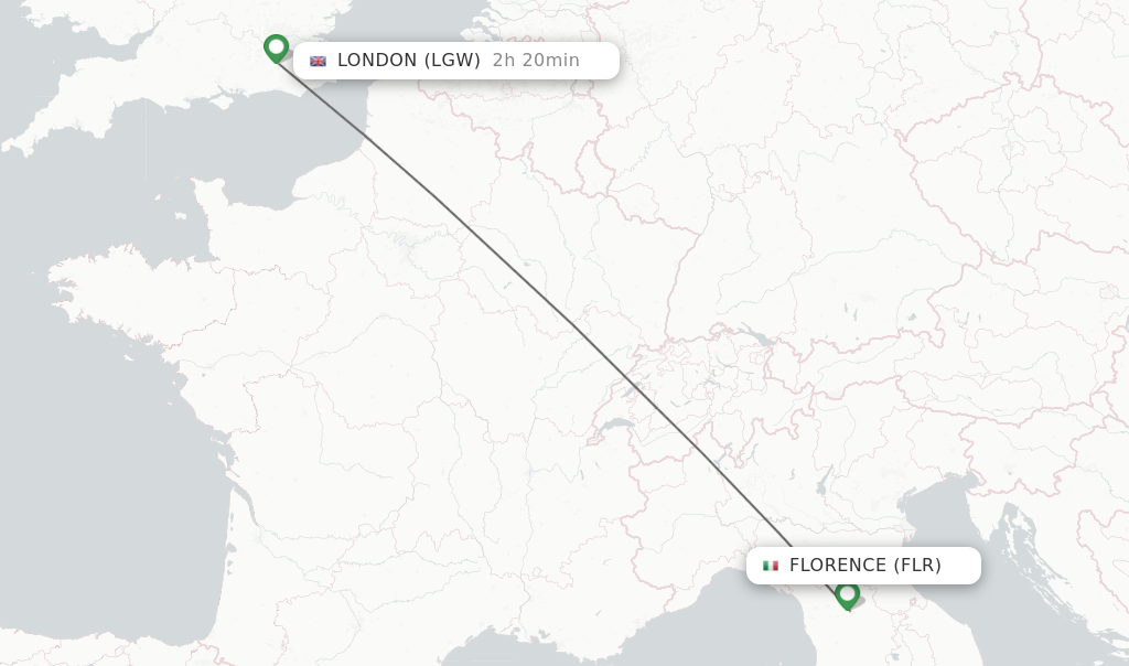 Flights from Florence to London route map