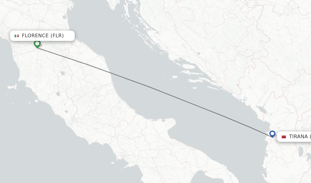 Flights from Florence to Tirana route map